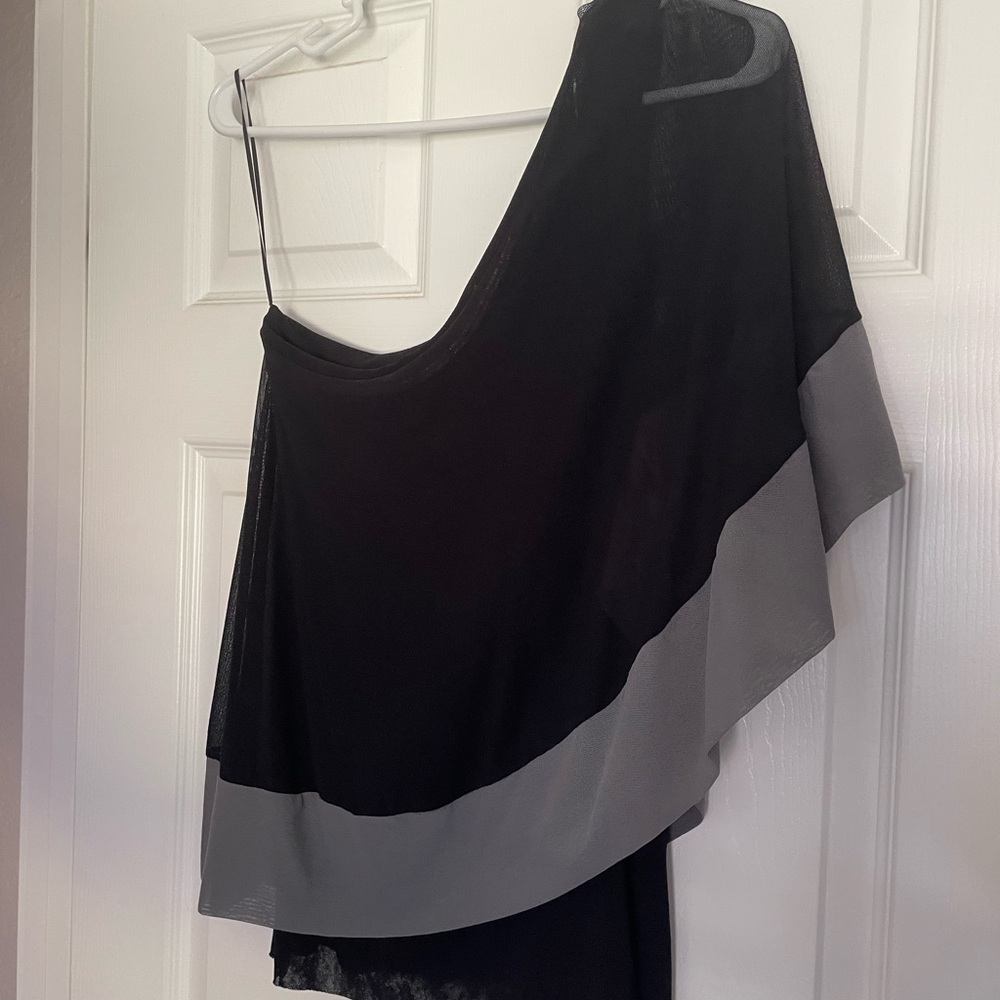 Elegant Black and Gray One-Shoulder Top